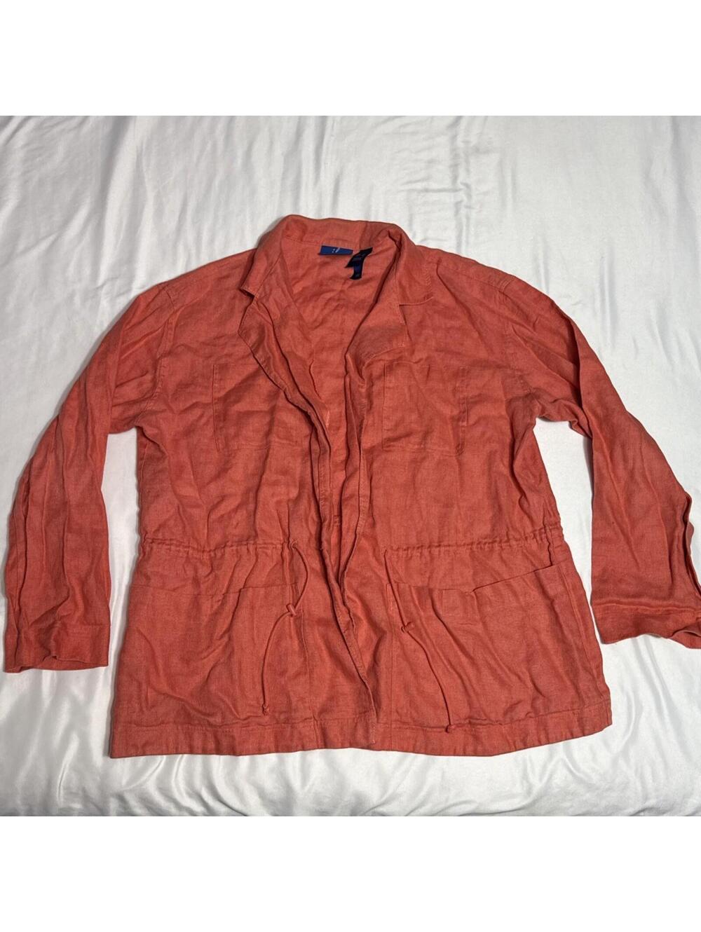 jh collectibles linen coral utility shirt shacket waist drawstring XL READ